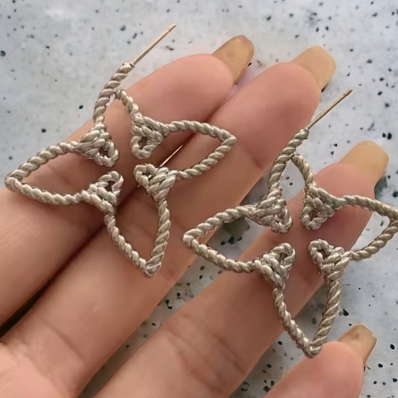 Luxury Designer Silver Nautical Hoops Earrings - Picture 3 of 7